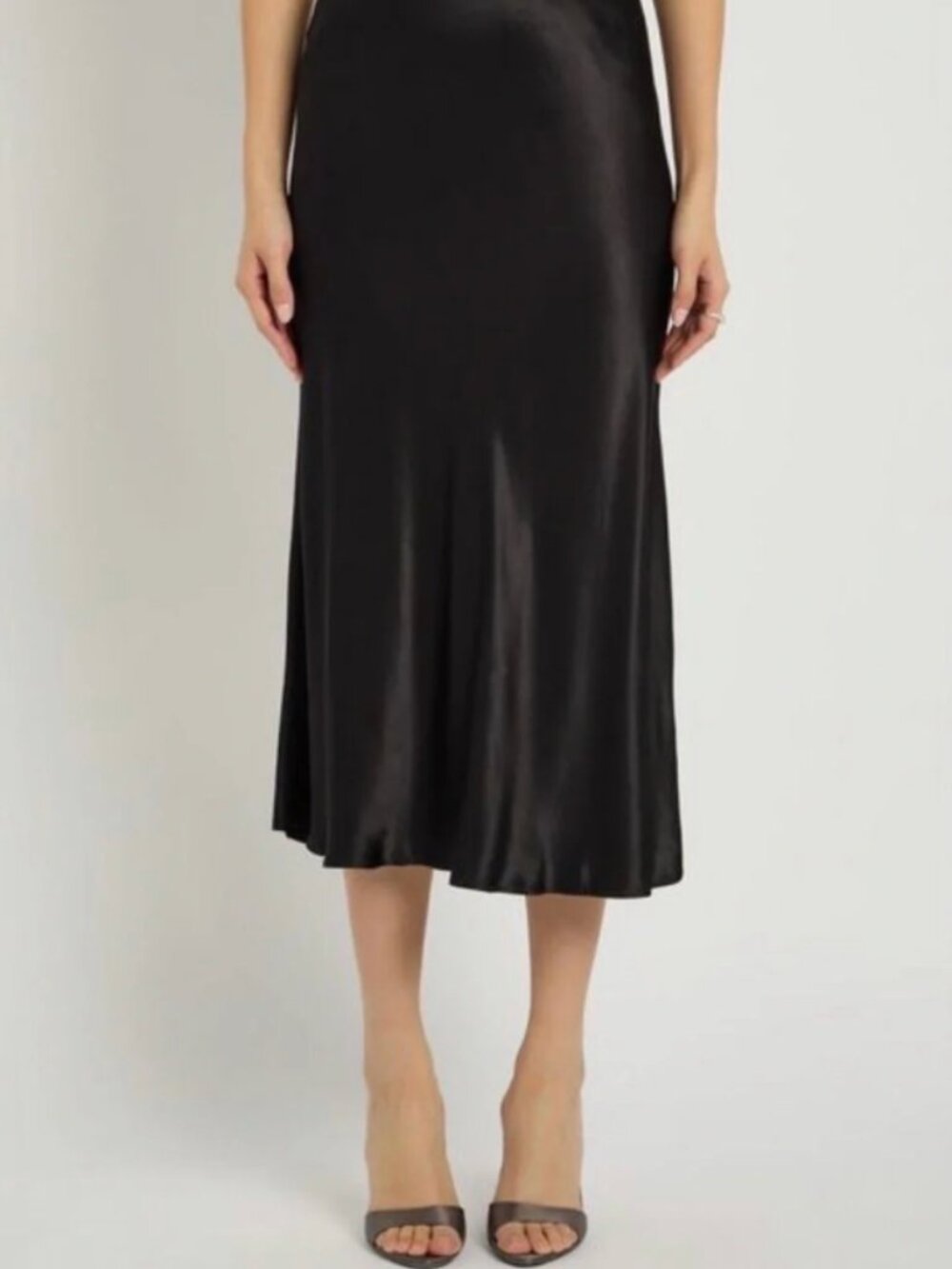 Rails Black Satin Midi Skirt Bias Cut (S)